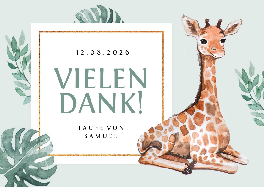Dankeskarte zur Taufe süße Giraffe Fotos innen - Taufkarten Taufkarten - Dankeskarte zur Taufe süße Giraffe Fotos innen