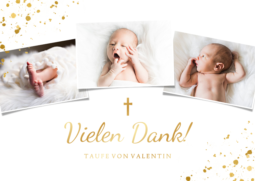 Danksagung Taufe eigene Fotos goldenes Kreuz - Taufkarten Taufkarten - Danksagung Taufe eigene Fotos goldenes Kreuz
