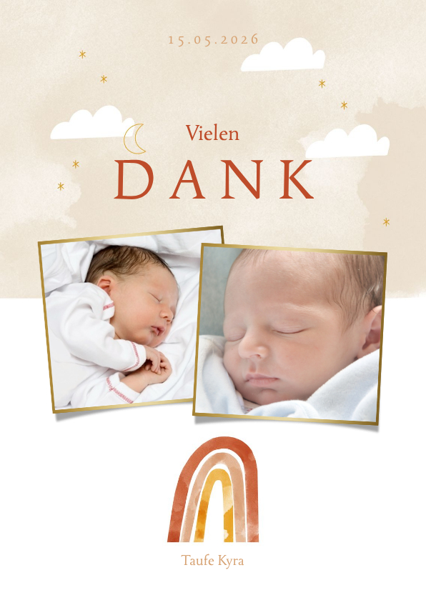 Taufkarten - Danksagung Taufe Fotos & Regenbogen orange