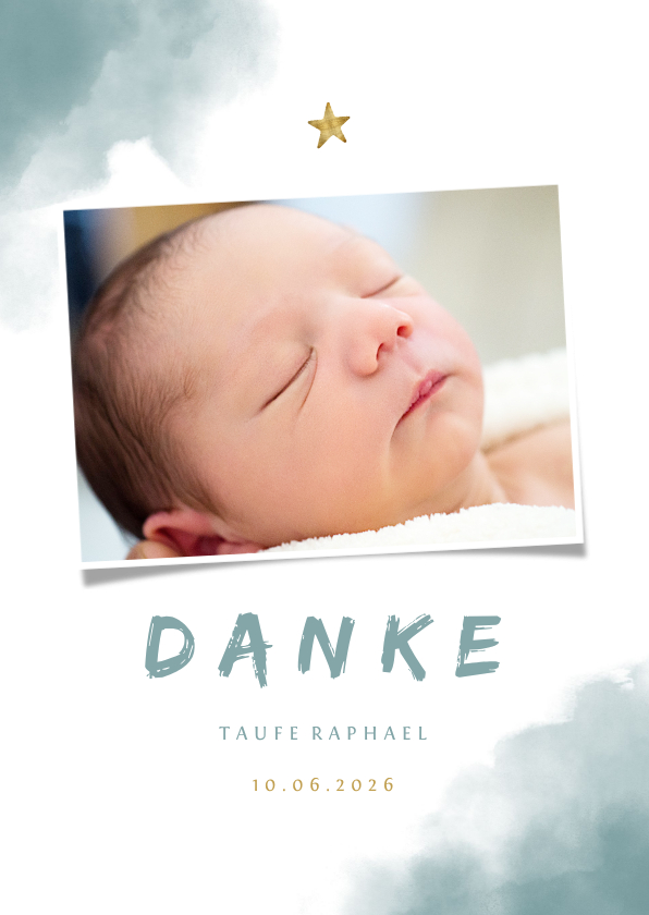 Taufkarten - Danksagung zur Taufe Foto blaues Aquarell