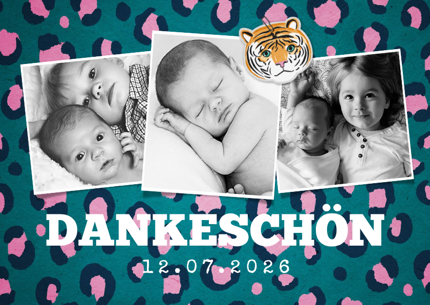 Taufkarten - Danksagung zur Taufe Fotos Tierprint und Tiger