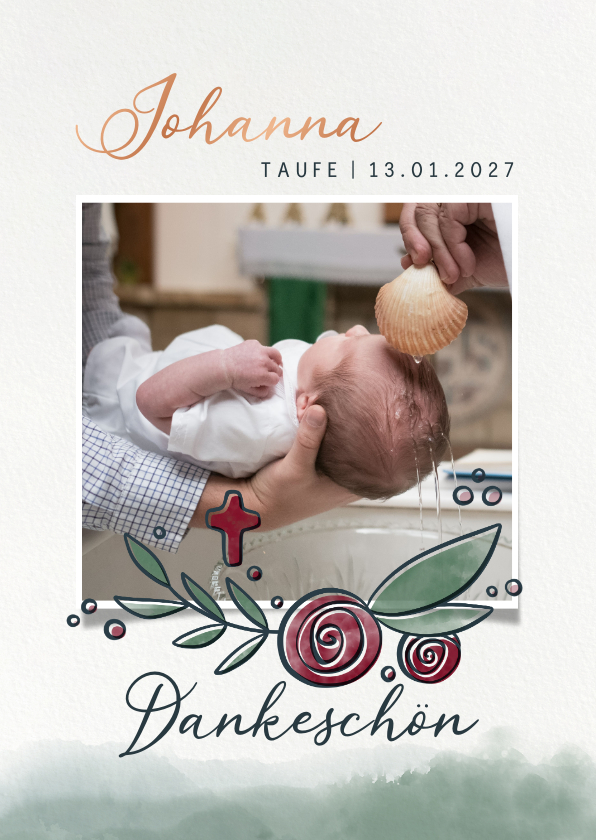 Taufkarten - Danksagung zur Taufe mit Taube und Rosen