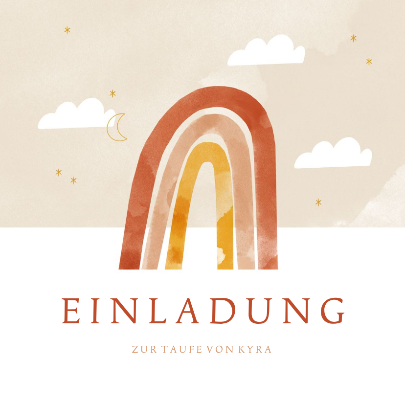 Einadungskarte zur Taufe orangener Regenbogen & Wolken - Taufkarten Taufkarten - Einadungskarte zur Taufe orangener Regenbogen & Wolken