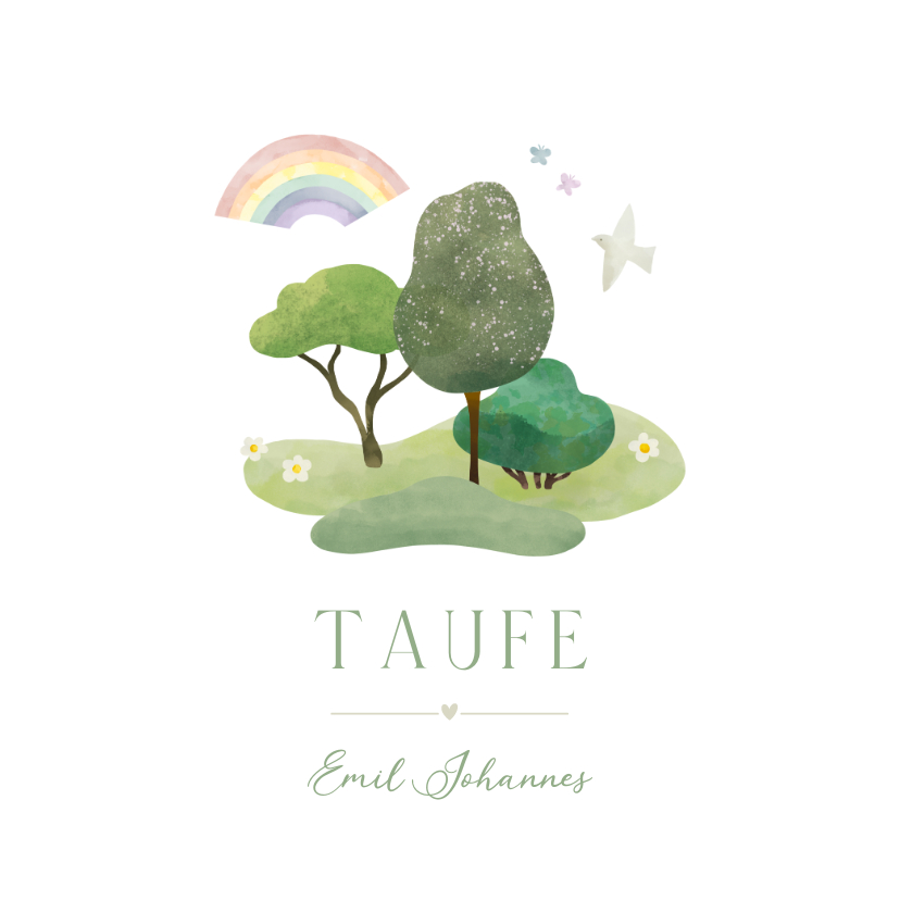 Taufkarten - Einladung Taufe Bäume, Regenbogen & Taube