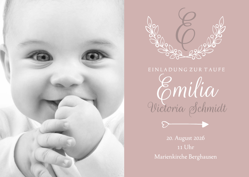 Taufkarten - Einladung Taufe klassisch rosé eigenes Foto