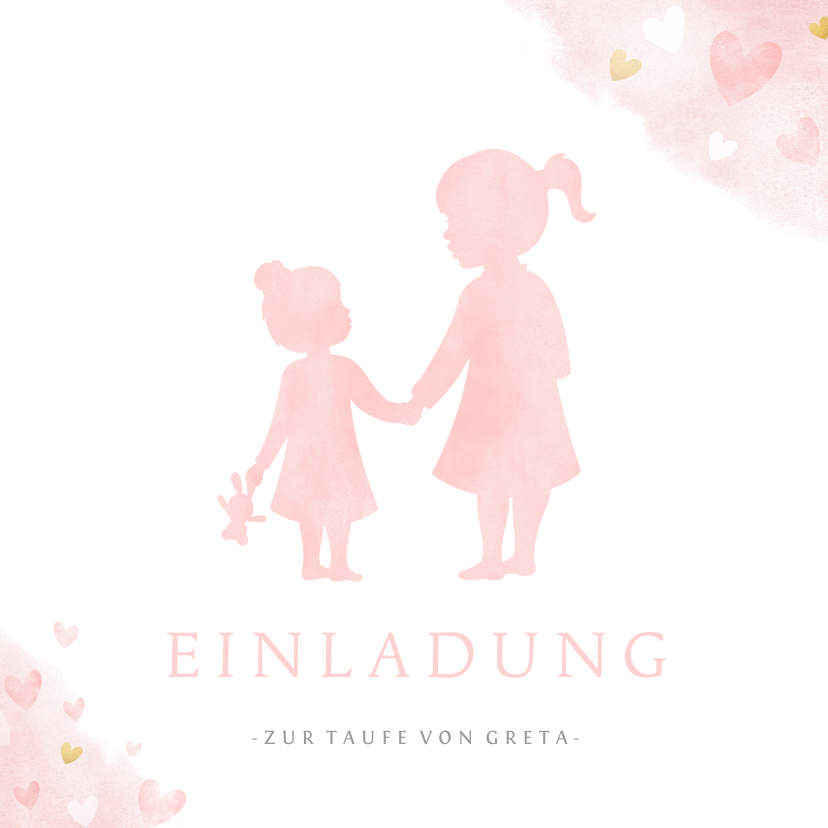 Taufkarten - Einladung Taufe kleine & große Schwester rosa