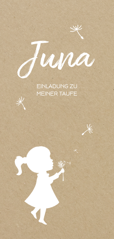 Taufkarten - Einladung Taufe Mädchen Pusteblume Kraftpapier