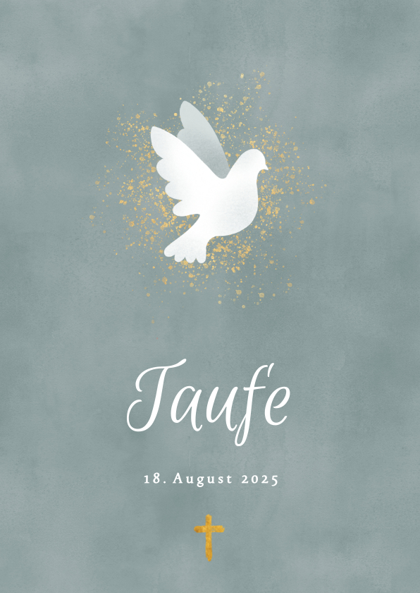Taufkarten - Einladung zur Taufe blau Aquarell mit Taube und Kreuz