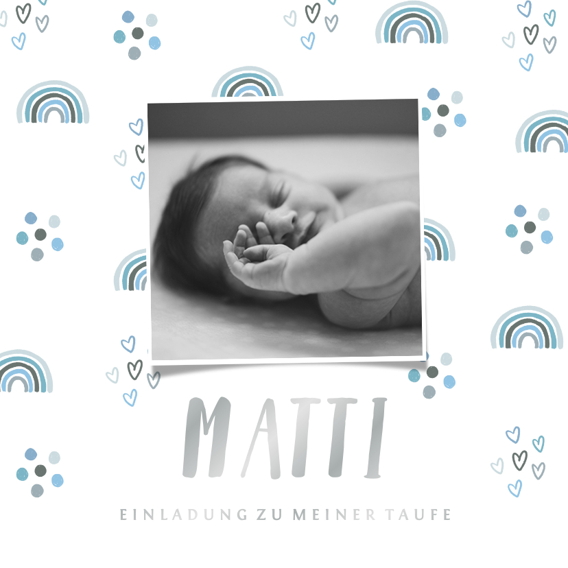 Taufkarten - Einladung zur Taufe blauer Regenbogen und Foto