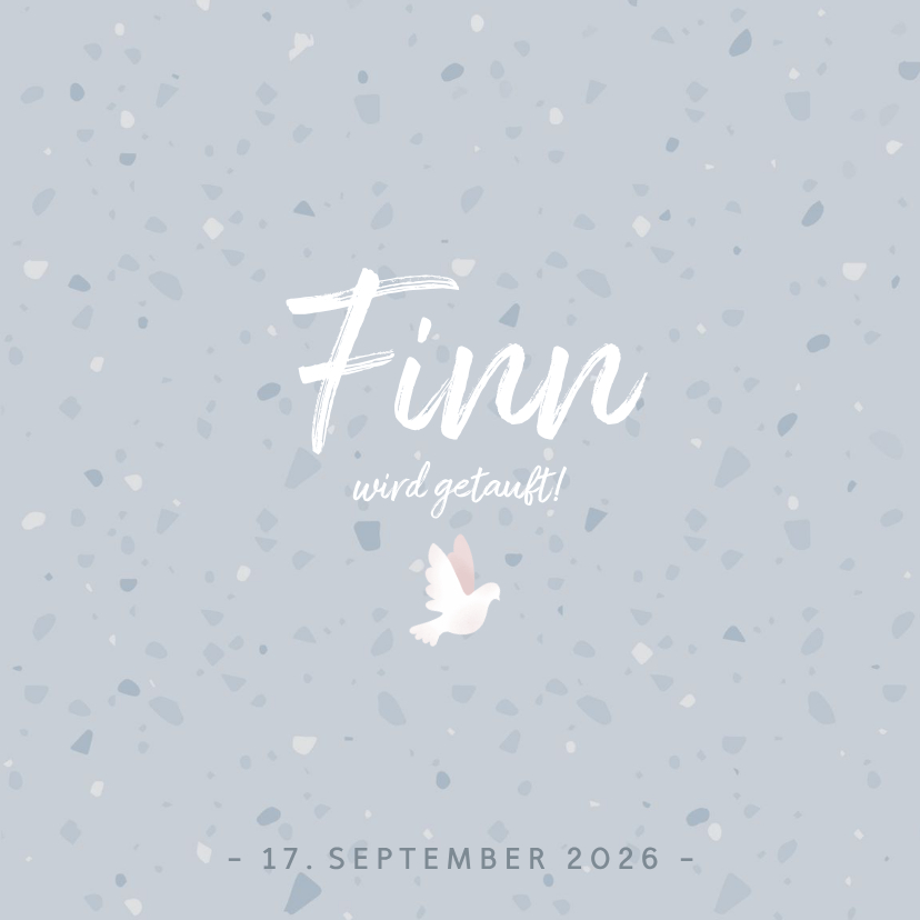 Taufkarten - Einladung zur Taufe blaues Konfetti und Taube