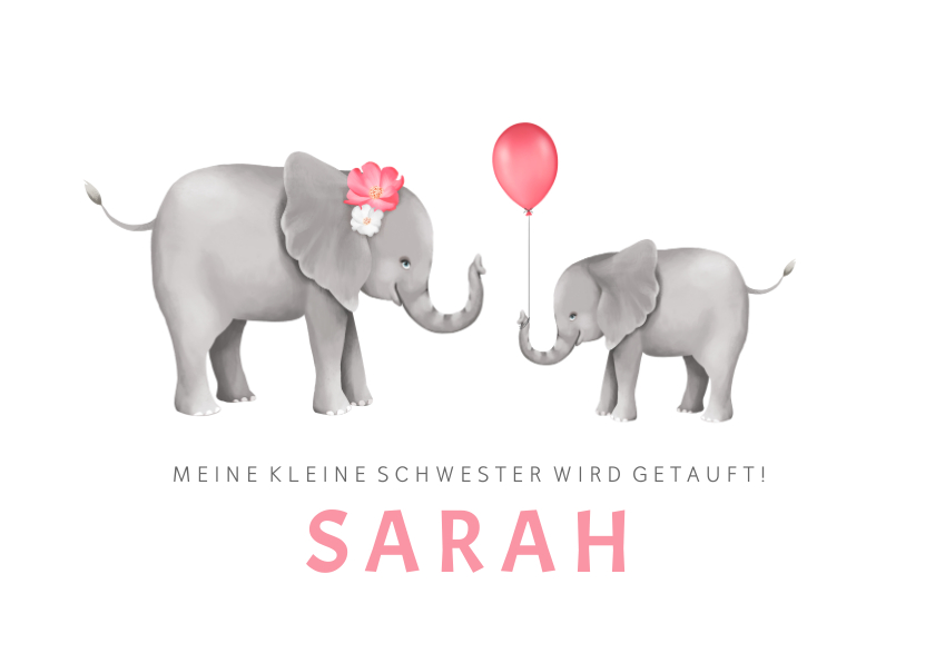 Taufkarten - Einladung zur Taufe Elefanten mit rosa Luftballon