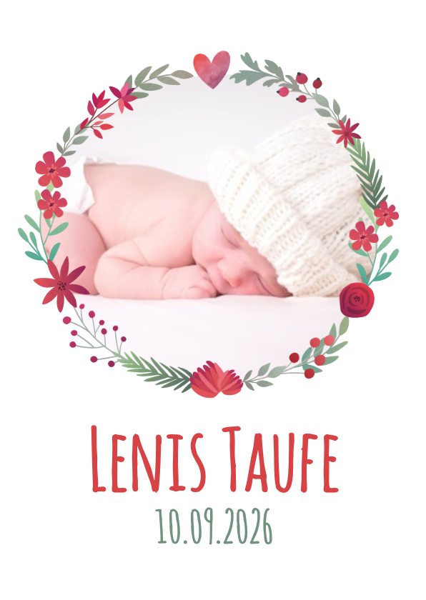 Einladung zur Taufe Foto im Blumenkranz - Taufkarten Taufkarten - Einladung zur Taufe Foto im Blumenkranz