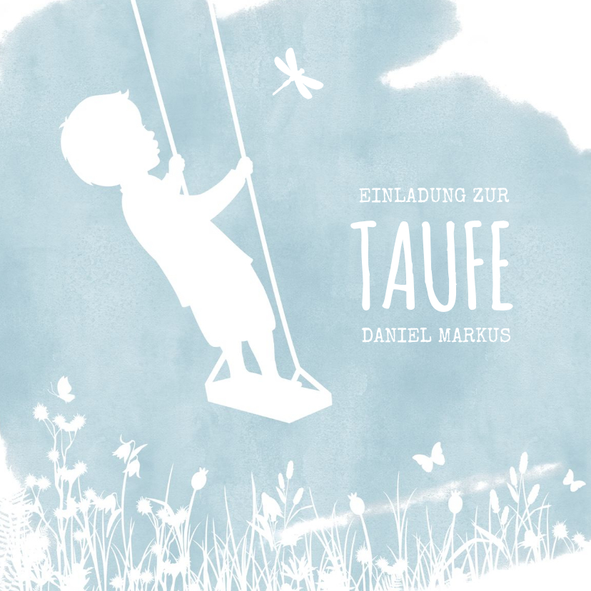 Taufkarten - Einladung zur Taufe Junge auf Schaukel Aquarell