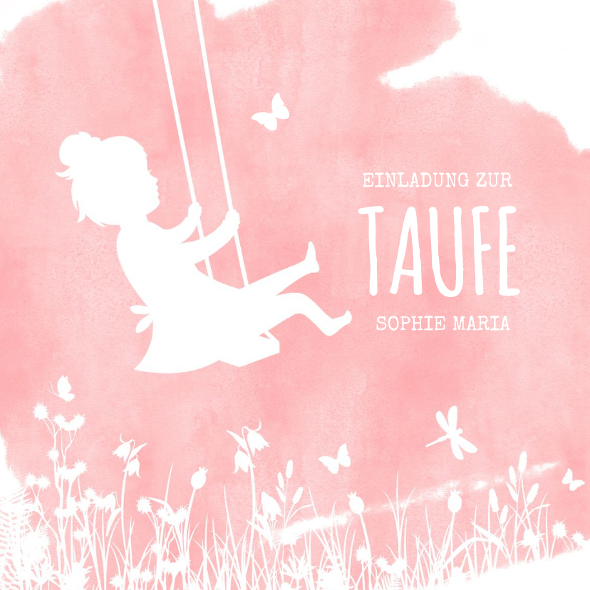 Taufkarten - Einladung zur Taufe Mädchen auf Schaukel Aquarell