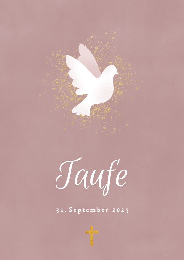 Taufkarten - Einladung zur Taufe rosa Aquarell mit Taube und Kreuz