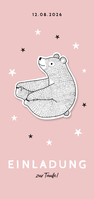 Taufkarten - Einladung zur Taufe rosa Bär und Sterne
