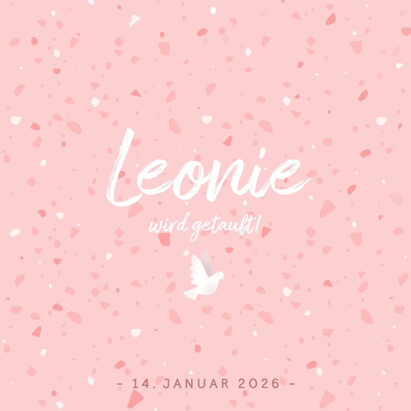 Taufkarten - Einladung zur Taufe rosa Konfetti und Taube