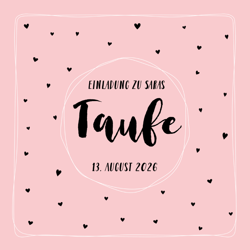 Taufkarten - Einladung zur Taufe rosa mit kleinen Herzchen