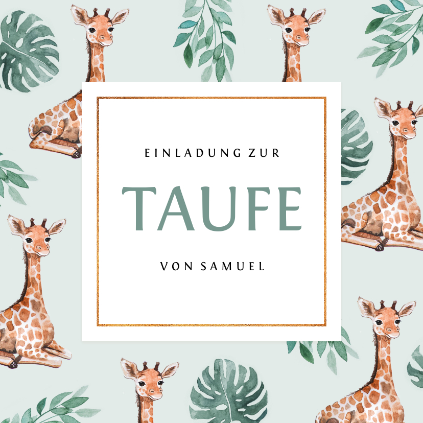 Taufkarten - Einladung zur Taufe süße Giraffen und Foto innen