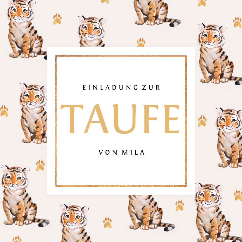 Taufkarten - Einladung zur Taufe süße Tiger und Foto innen