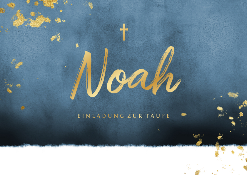 Taufkarten - Einladungskarte Taufe Aquarell blau & Goldlook Foto innen