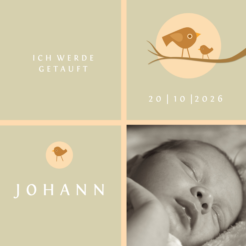 Taufkarten - Einladungskarte Taufe eigenes Foto und kleine Vögel
