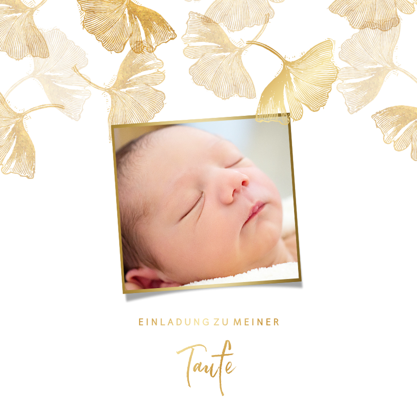 Einladungskarte Taufe Foto & Ginkgo Stempel - Taufkarten Taufkarten - Einladungskarte Taufe Foto & Ginkgo Stempel