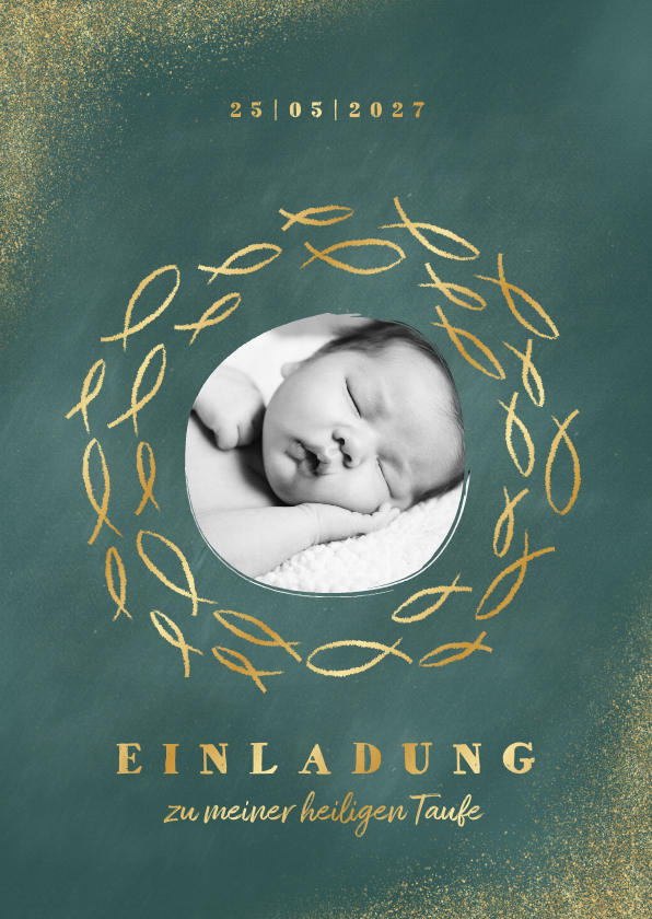 Einladungskarte Taufe Foto & Goldfische - Taufkarten Taufkarten - Einladungskarte Taufe Foto & Goldfische