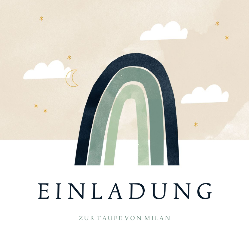 Taufkarten - Einladungskarte zur Taufe grüner Regenbogen & Wolken