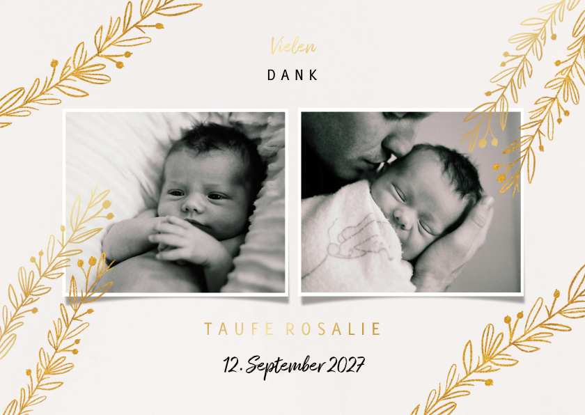 Foto-Danksagung zur Taufe botanischer Look - Taufkarten Taufkarten - Foto-Danksagung zur Taufe botanischer Look