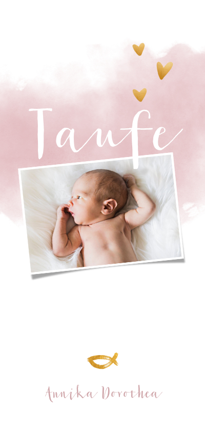 Taufkarten - Hippe Einladung zur Taufe Foto & rosa Wasserfarbe