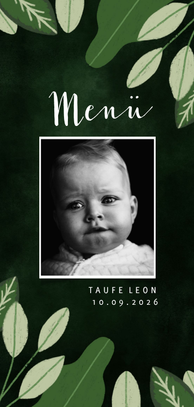 Taufkarten - Menükarte zur Taufe Blätter botanisch Foto