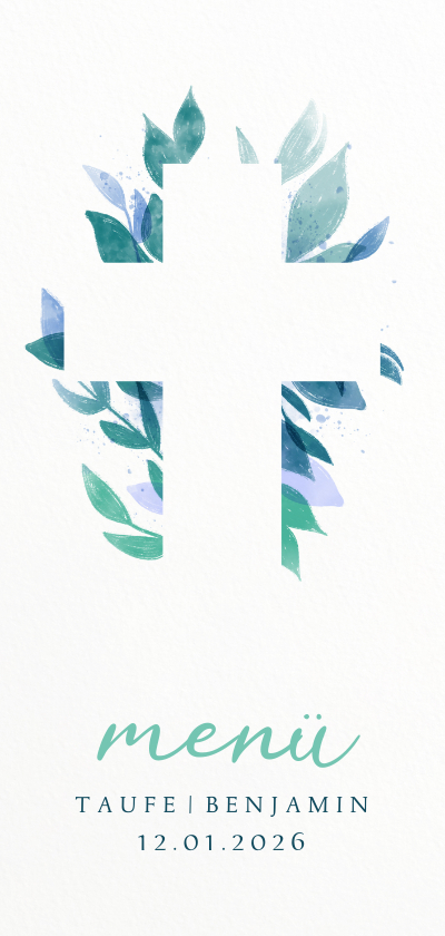 Taufkarten - Menükarte zur Taufe florales Kreuz