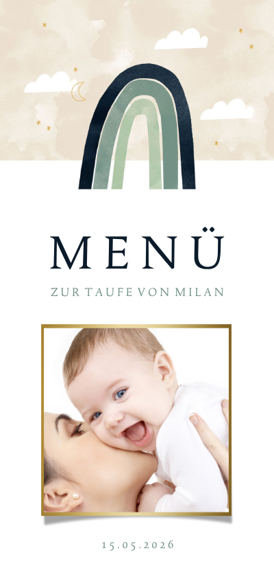 Taufkarten - Menükarte zur Taufe Foto & Regenbogen grün