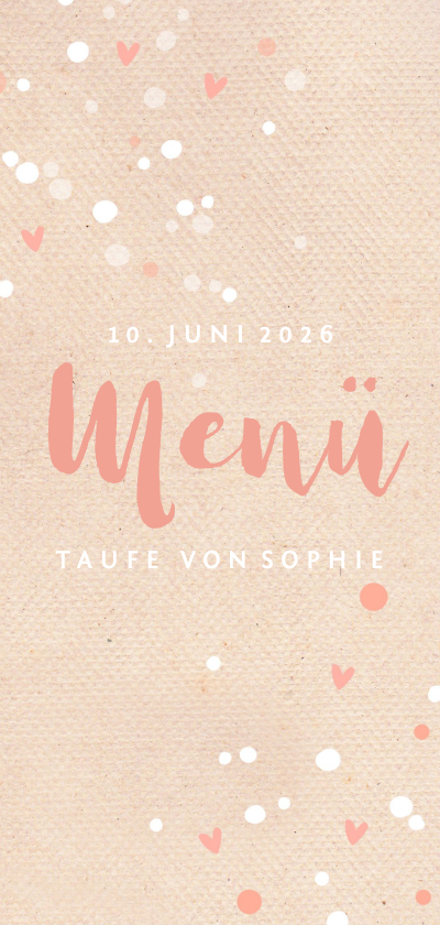 Taufkarten - Menükarte zur Taufe Punkte und Herzen