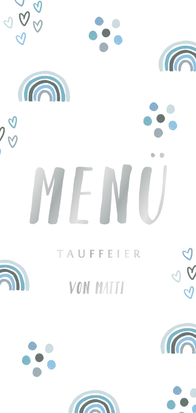 Taufkarten - Speisekarte zur Taufe blauer Regenbogen