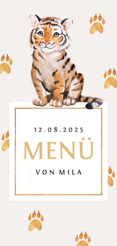 Speisekarte zur Taufe süßer Tiger | Send a Smile