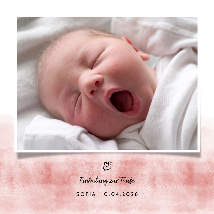 Taufkarten - Taufeinladung altrosa Foto und Taube