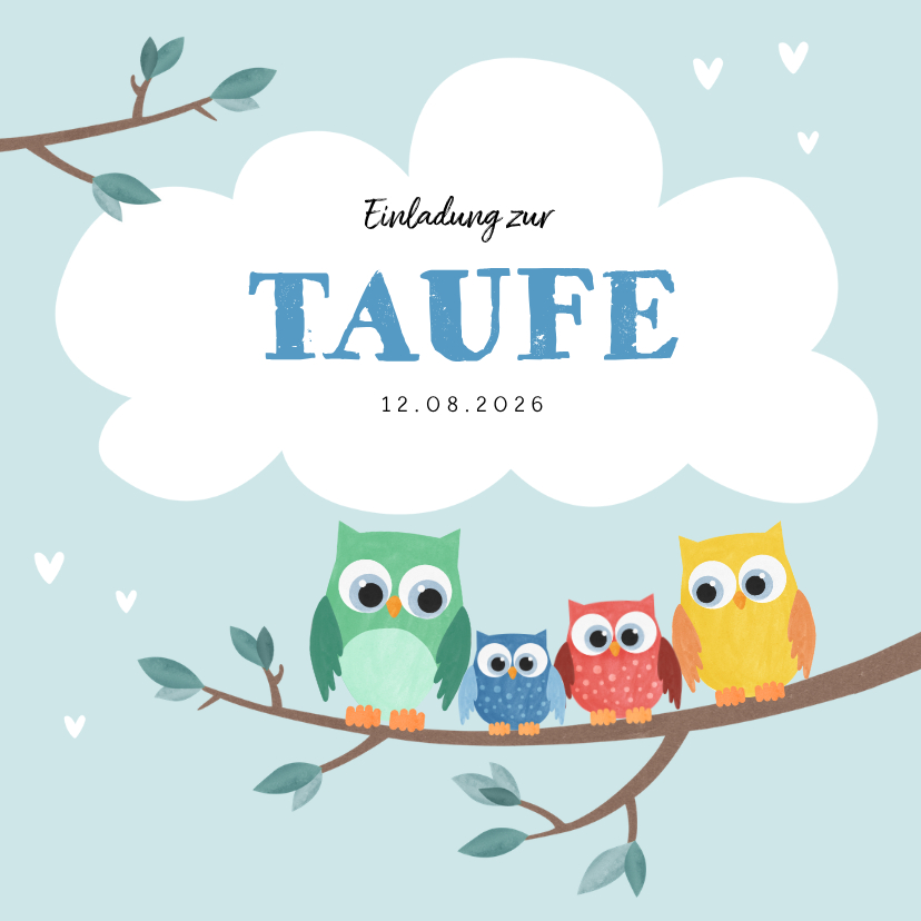 Taufeinladung blaue Baby Eule - Taufkarten Taufkarten - Taufeinladung blaue Baby Eule