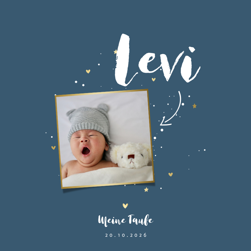 Taufkarten - Taufeinladung dunkelblau Foto & Herzen