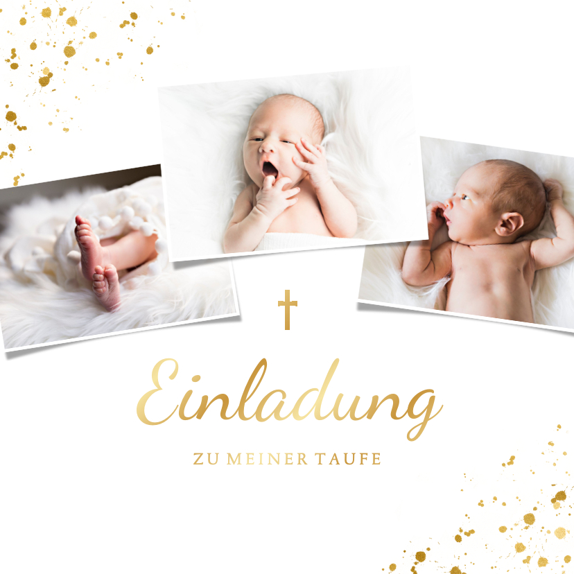 Taufkarten - Taufeinladung eigene Fotos goldenes Kreuz