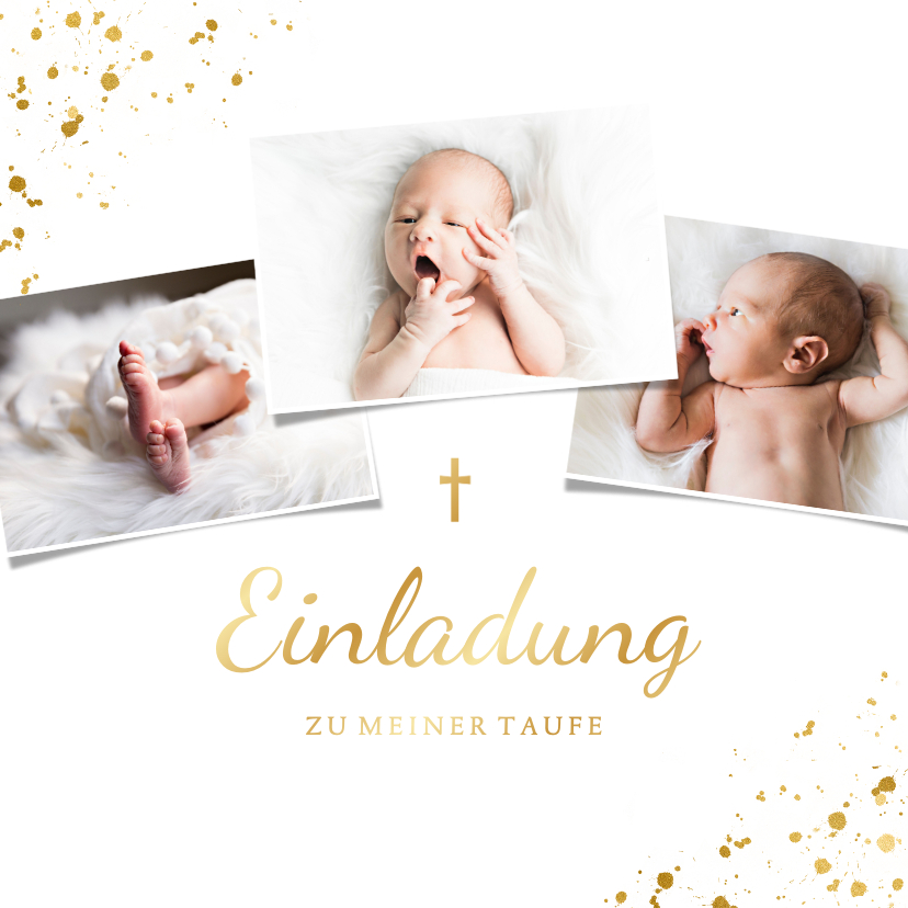Taufeinladung eigene Fotos goldenes Kreuz - Taufkarten Taufkarten - Taufeinladung eigene Fotos goldenes Kreuz