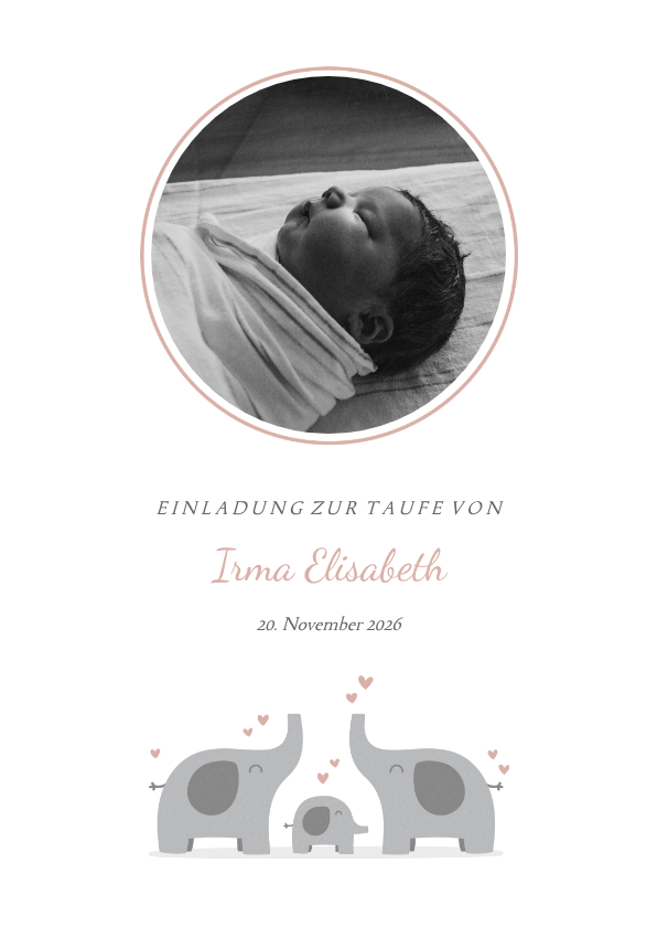Taufkarten - Taufeinladung Elefantenfamilie rosa mit eigenem Foto