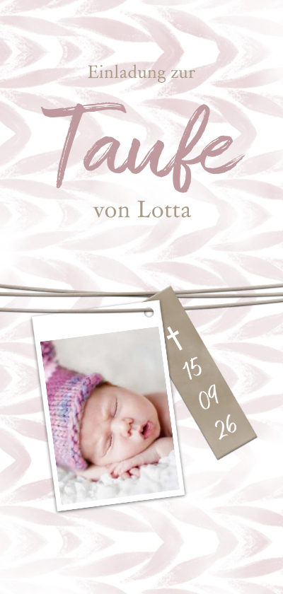 Taufkarten - Taufeinladung Foto an Schnur rosa Muster 