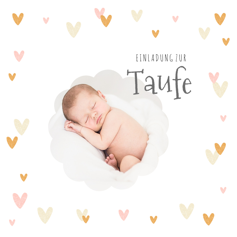 Taufkarten - Taufeinladung Foto und kleine Herzen