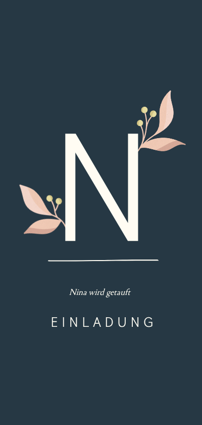 Taufkarten - Taufeinladung Initiale mit Blumenornamenten Foto innen