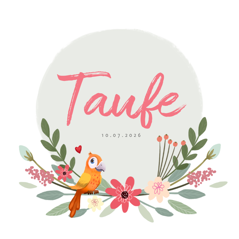 Taufeinladung mit Blumen und Vogel - Taufkarten Taufkarten - Taufeinladung mit Blumen und Vogel