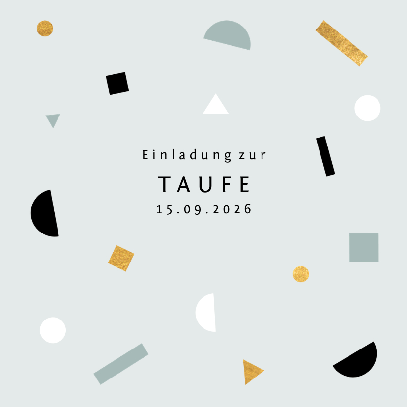 Taufkarten - Taufeinladung schlicht blau mit modernem Konfetti