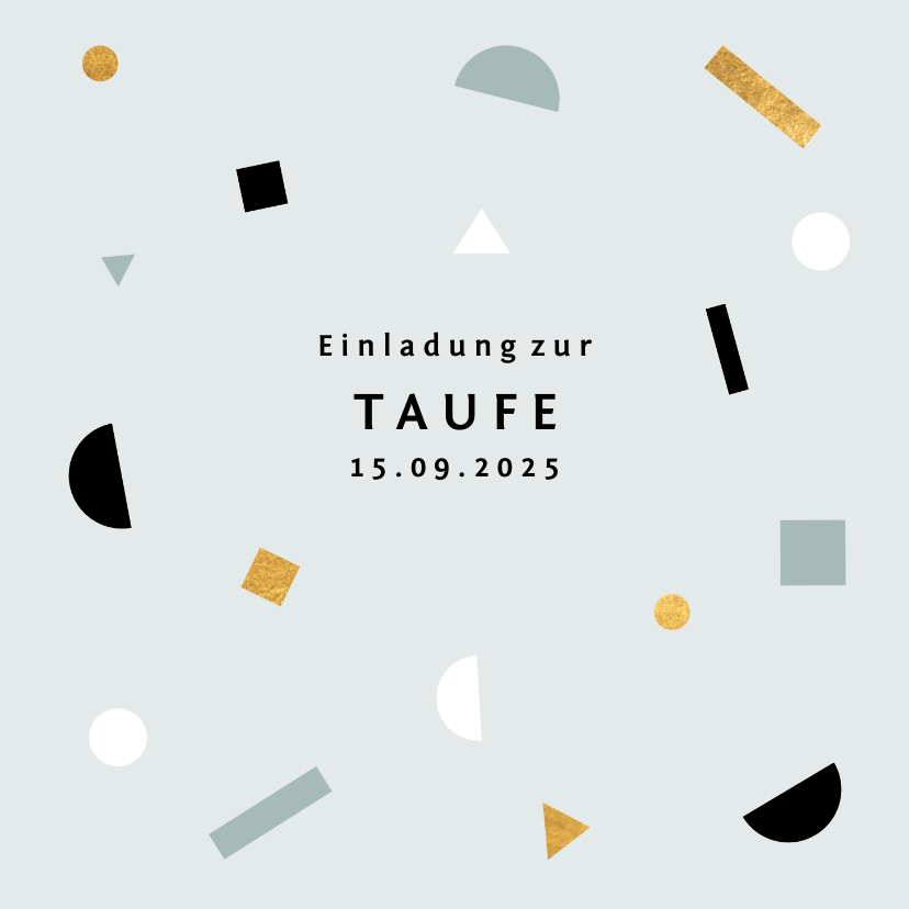 Taufkarten - Taufeinladung schlicht blau mit modernem Konfetti