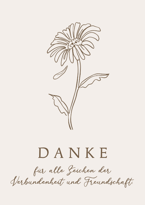 Trauerkarten - Dankeskarte Trauer Abschied Blume Linienzeichnung